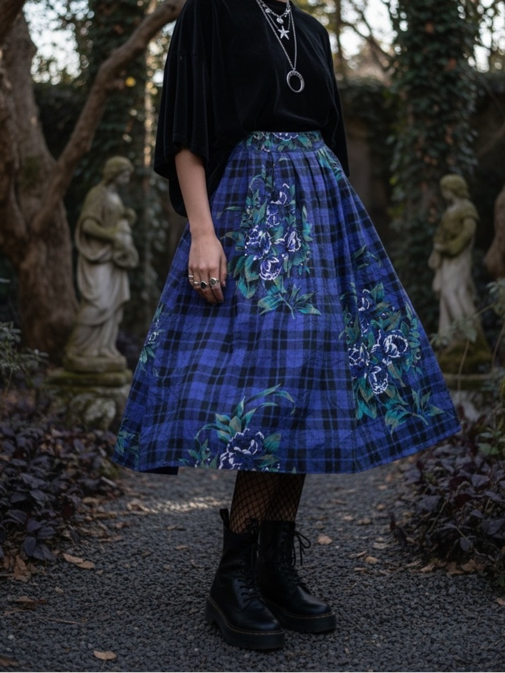 Vintage SK & Company Plaid Floral Midi Skirt – Whimsygoth / Forest Witch